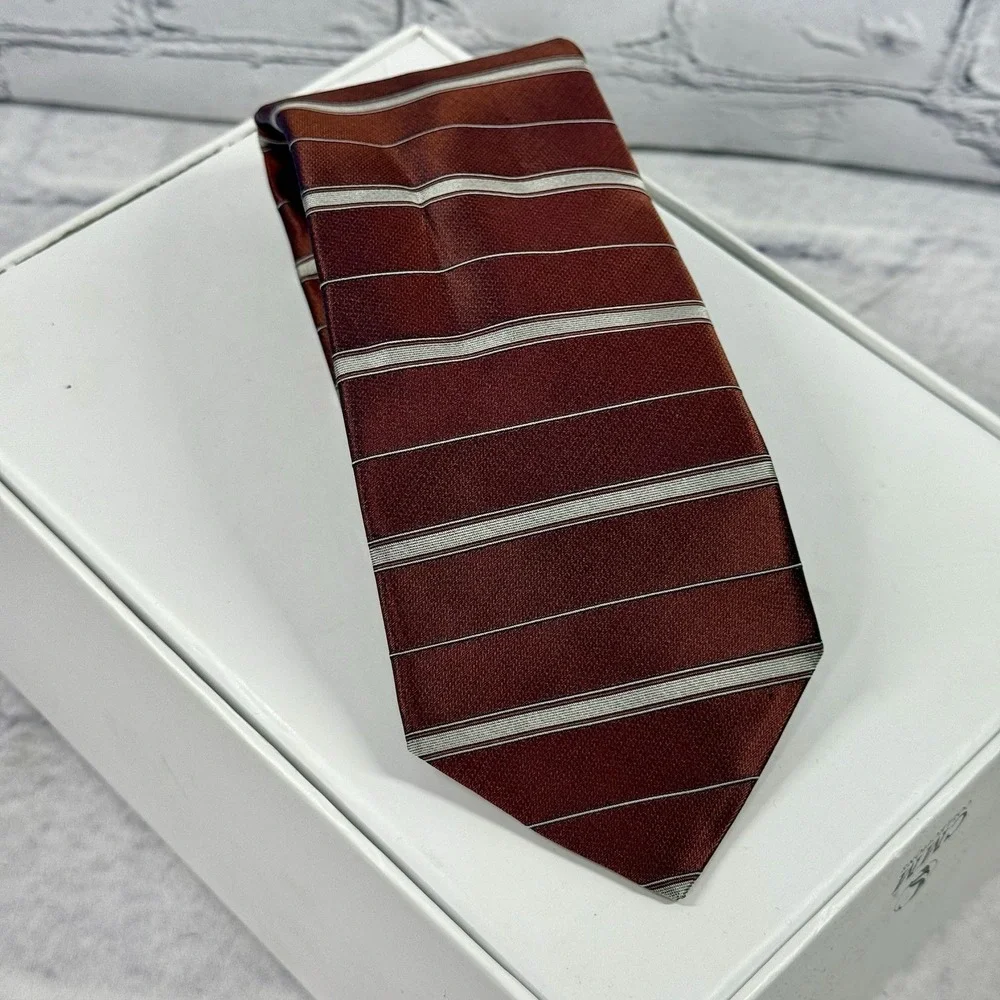 Murano Men's Silk Tie Bronze Striped‎ Made in USA 58